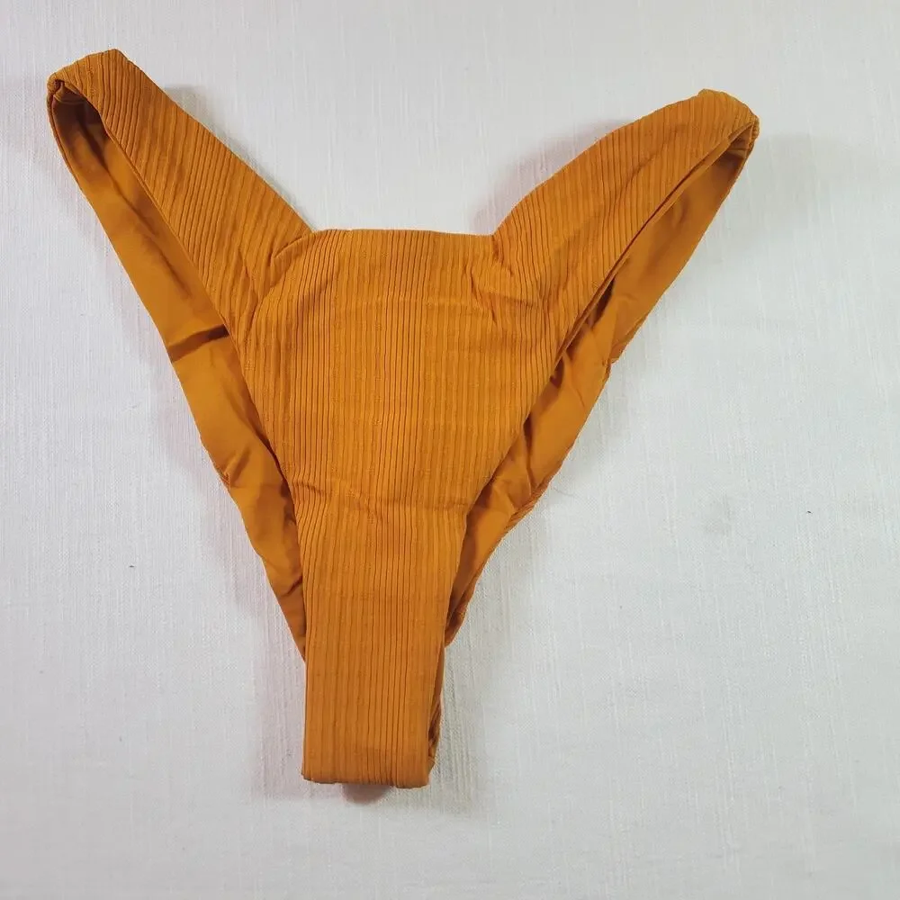 L*Space Cabana Bitsy Bikini Bottom Ribbed Orange Mustard Yellow Swimsuit NWT S